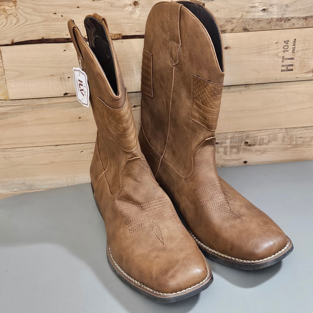 IUV Mens Brown Western Square Toe Pull On Cowboy Boots Size 12.5